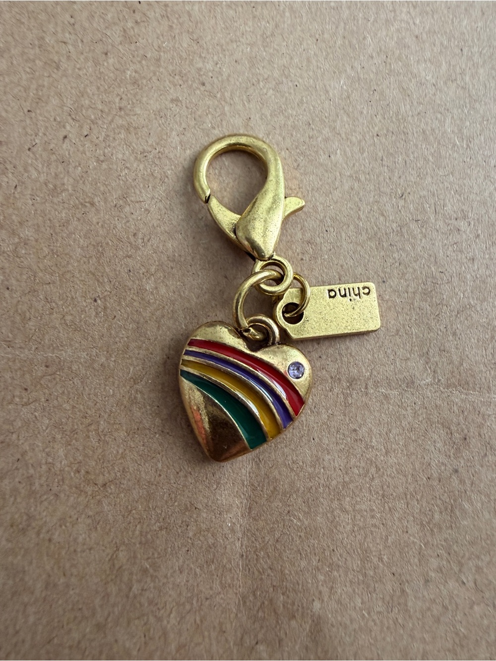 Gold-Tone Rainbow Heart Zipper Pull Bag Charm Clip